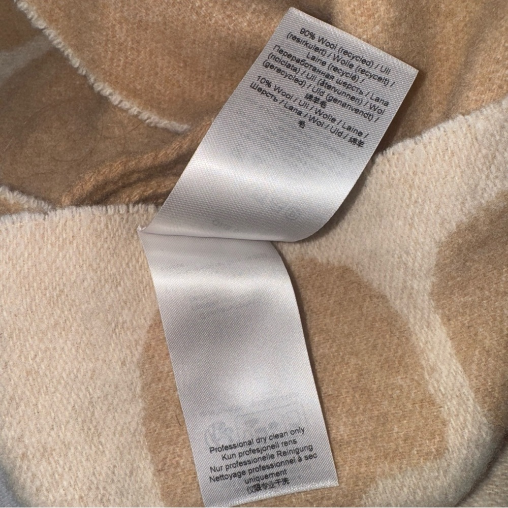 GANNI Wool Logo Scarf – Camel & Cream Neutral • Fringe • 100% Wool - Picture 5 of 6